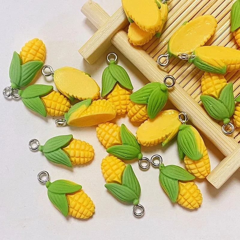Resin Art Pendant - 20個入り 面白いミニコーン野菜樹脂チャーム 人工食品ペンダント DIYクラフト用品 イヤリング ブレスレット