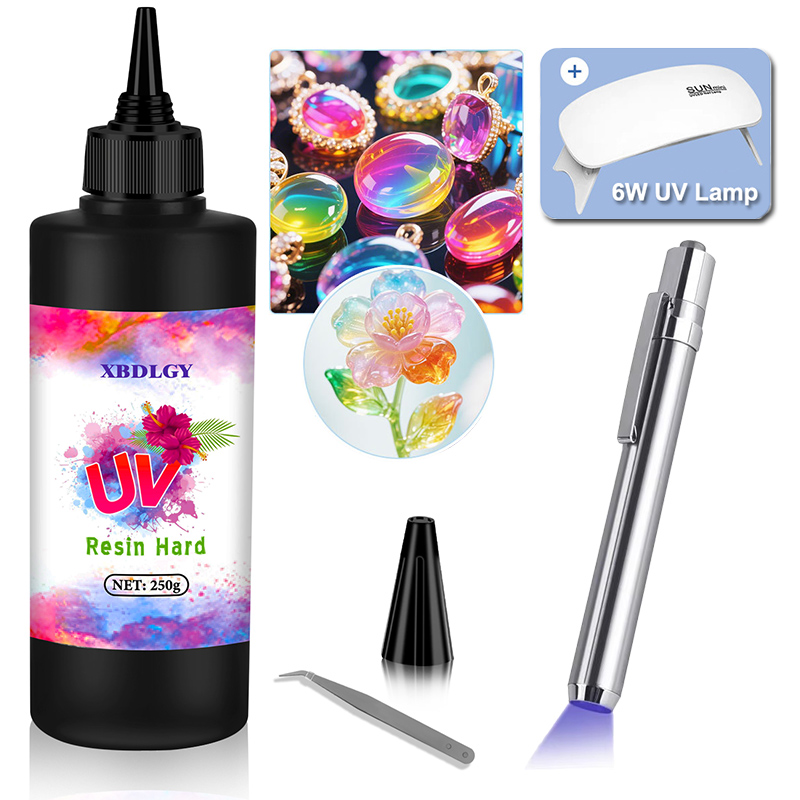 Resin Art Acrylic - 200g/250g/500g UVレジン ハードグルー DIYジュエリー製作用 エポキシ樹脂とUVランプ対応 高透明性