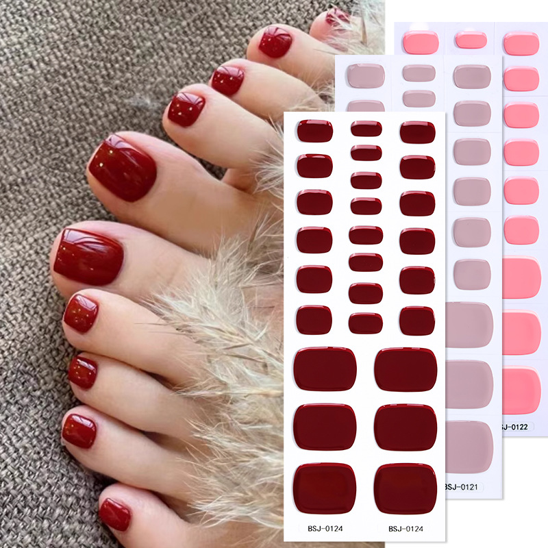 Uv Lamp Nail Resin - ピュアカラーつま先ジェルネイルステッカーネイキッドカラーレッドピンク黒粘着ジェルポリッシュネイルステッカー DIY ペディキュアマニキュア UV ランプ必要