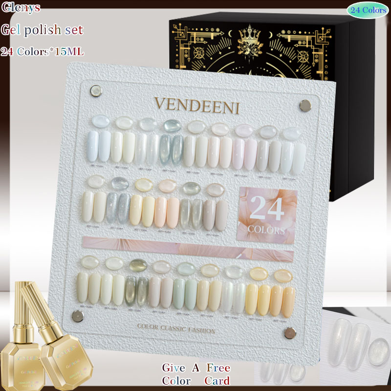 Resin Art Learning - グレニス 24色キャッツアイネイルポリッシュジェル 人気のシルバーアイミュージョンジェル カラーマッチングカード ネイルサロンアート マニキュア学習セット