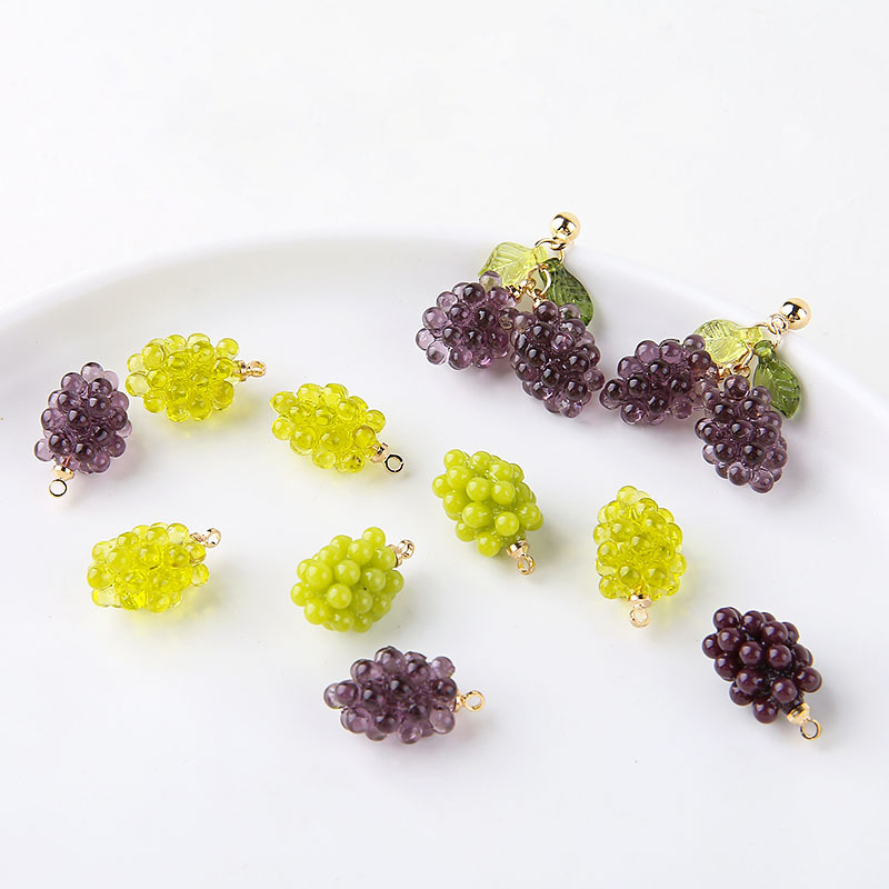 Resin Art Pendant - 6 個のかわいい小さなブドウ樹脂チャーム立体フルーツペンダント DIY イヤリングネックレスジュエリーキーホルダー作成アクセサリー用
