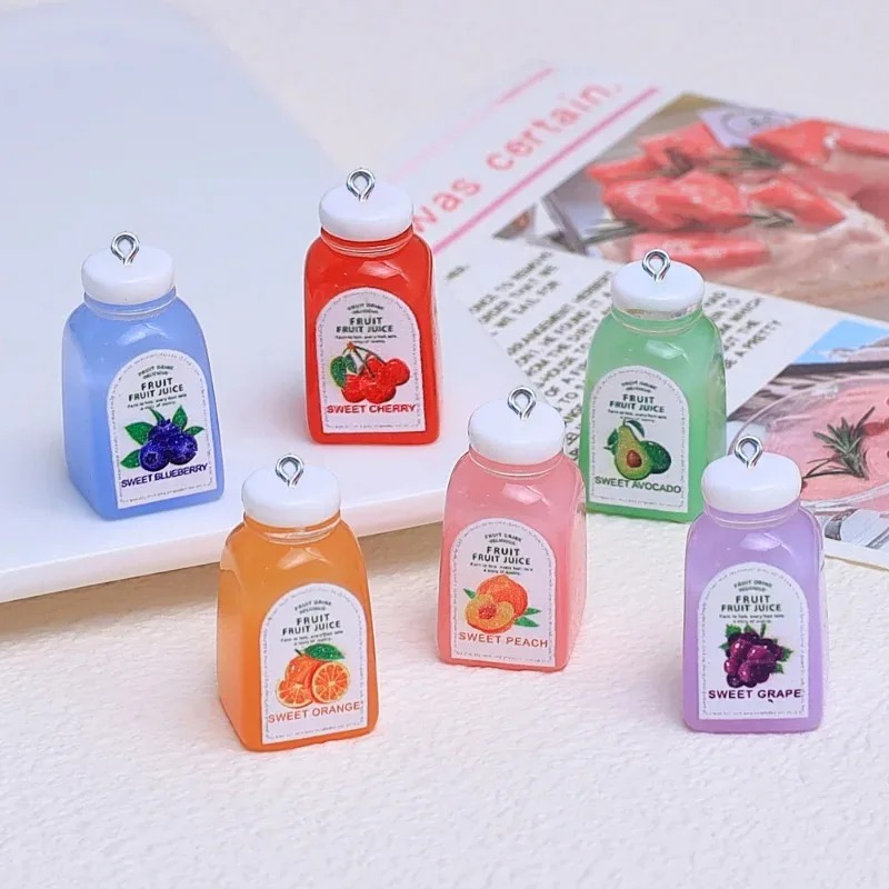Resin Art Pendant - 10個入り かわいいミニ3Dチェリーオレンジジュースボトル レジンペンダント キュートなドリンクチャーム DIY手作りクラフト用品 イヤリング用