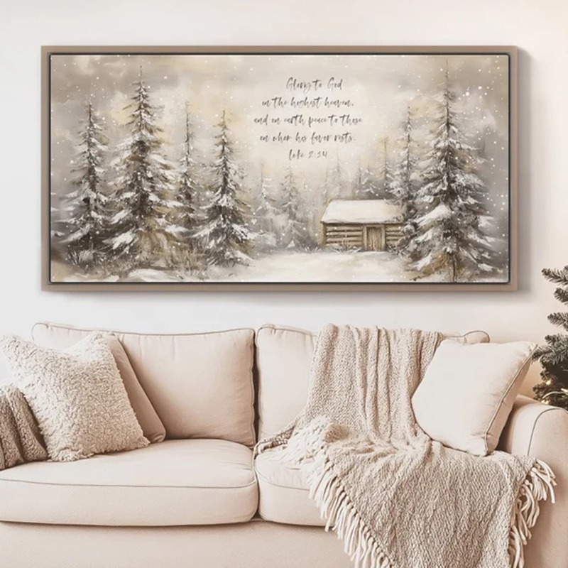 Resin Art Quotes - クリスマス聖書の一節ウォールアートプリント、ルカの福音書の引用、冬のワンダーランドのアートワーク、横型大型ポスター