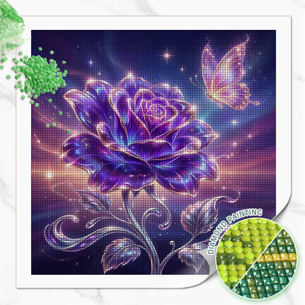 Resin Art Of Rose - Huacan フルスクエアラウンドダイヤモンド絵画ローズバタフライダイヤモンドモザイク花動物アート装飾絵画