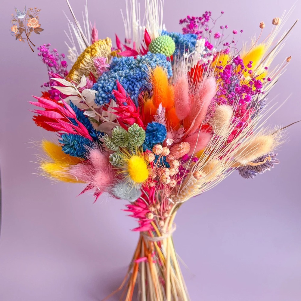 Dried Flower Pressed - カラフルなドライフラワーウェディングブーケ花嫁用保存パンパスベビーブレスミックスブライダルブーケヘッドテーブルフローラルホームデコレーション