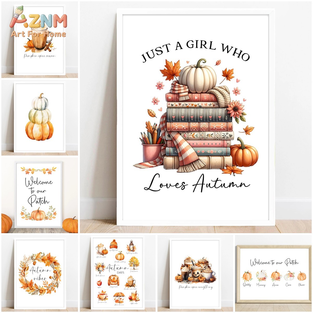 Resin Art Quotes - AZNM 水彩画 秋の本 パンプキン コーヒー 引用句
