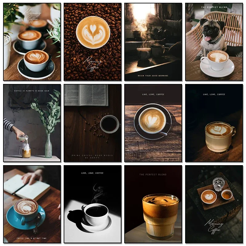 Resin Art Quotes - ヴィンテージモーニングコーヒーコーヒーポスターとプリントダイヤモンド絵画ウォールアートコーヒー引用句HD写真リビングルームカフェデコ用