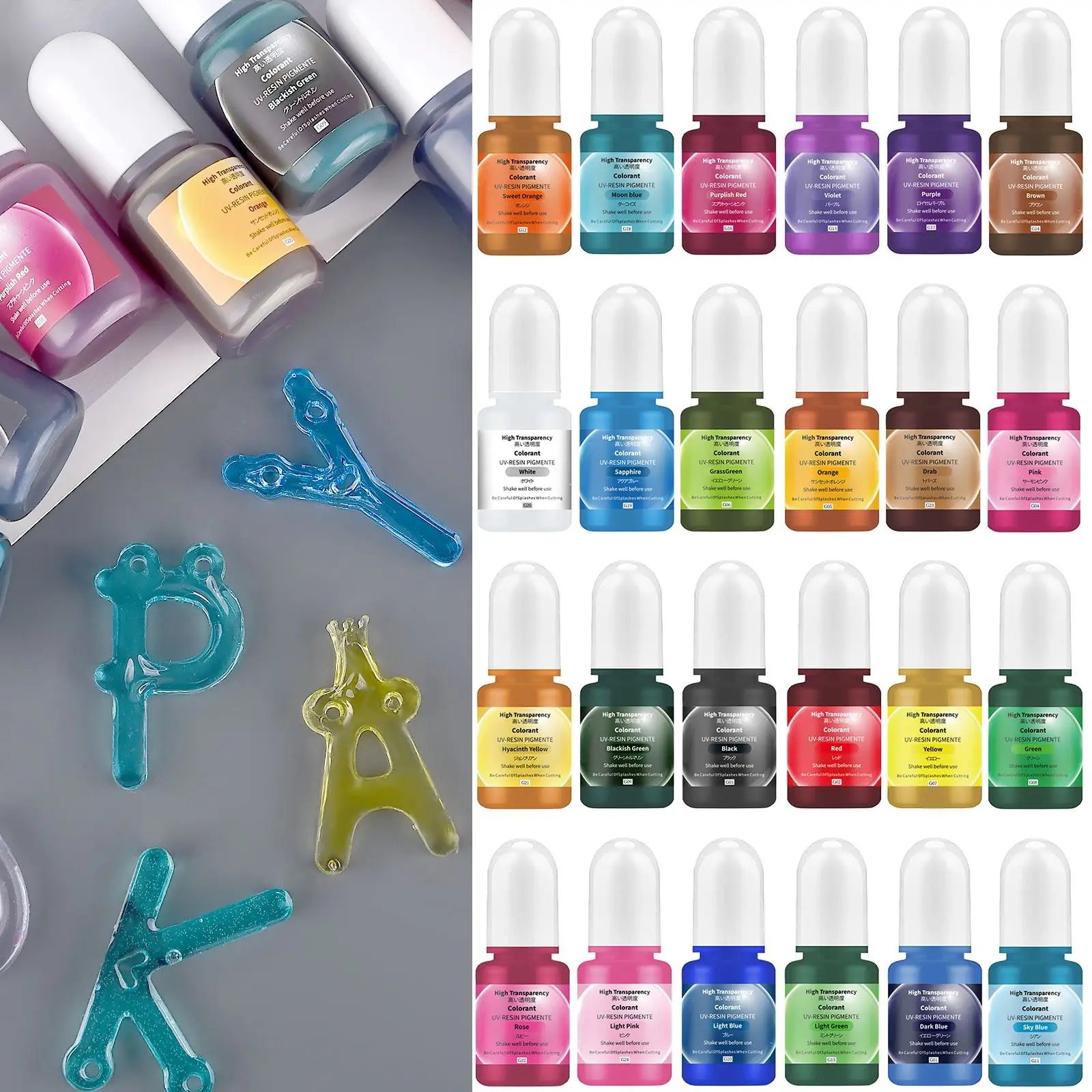 Resin Dye Opaque - 24色 5ml エポキシ樹脂顔料 透明 無毒 ABエポキシ樹脂染料