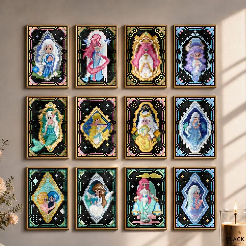 Resin Art Work - MINIGEM 5D DIYダイヤモンドペインティングキット 10x15cm、レトロピクセル干支少女、フルドリルモザイクアート、家の装飾用ハンドメイドギフト。