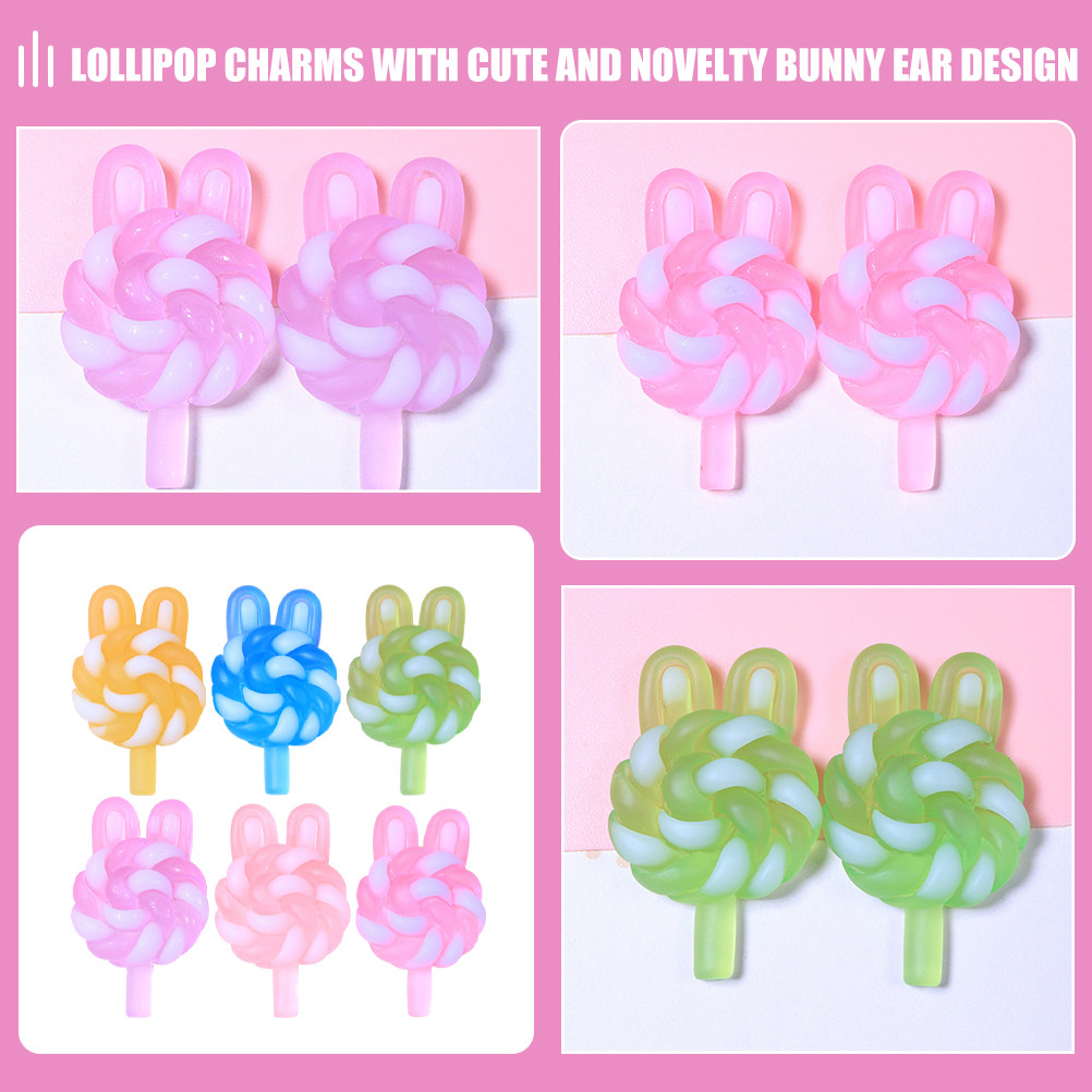 24 個のかわいい漫画ロリポップチャームウサギの形をした光る - Resin Art Pendant のレビューと価格