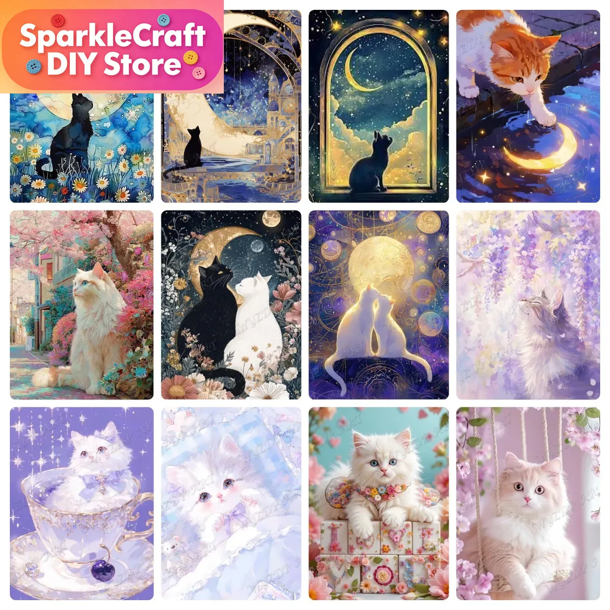動物猫月ダイヤモンド塗装キット 5D DIY モザイクダイヤ - Resin Art Work のレビューと価格