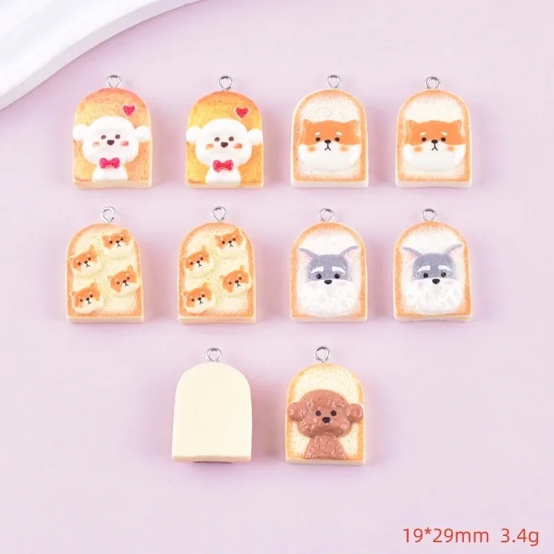 10 個かわいいトースト犬樹脂ペンダント漫画動物チャーム D - Resin Art Pendant のレビューと価格
