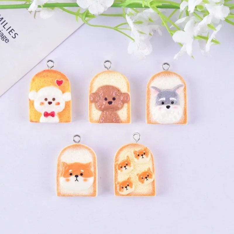 10 個かわいいトースト犬樹脂ペンダント漫画動物チャーム D - Resin Art Pendant のレビューと価格