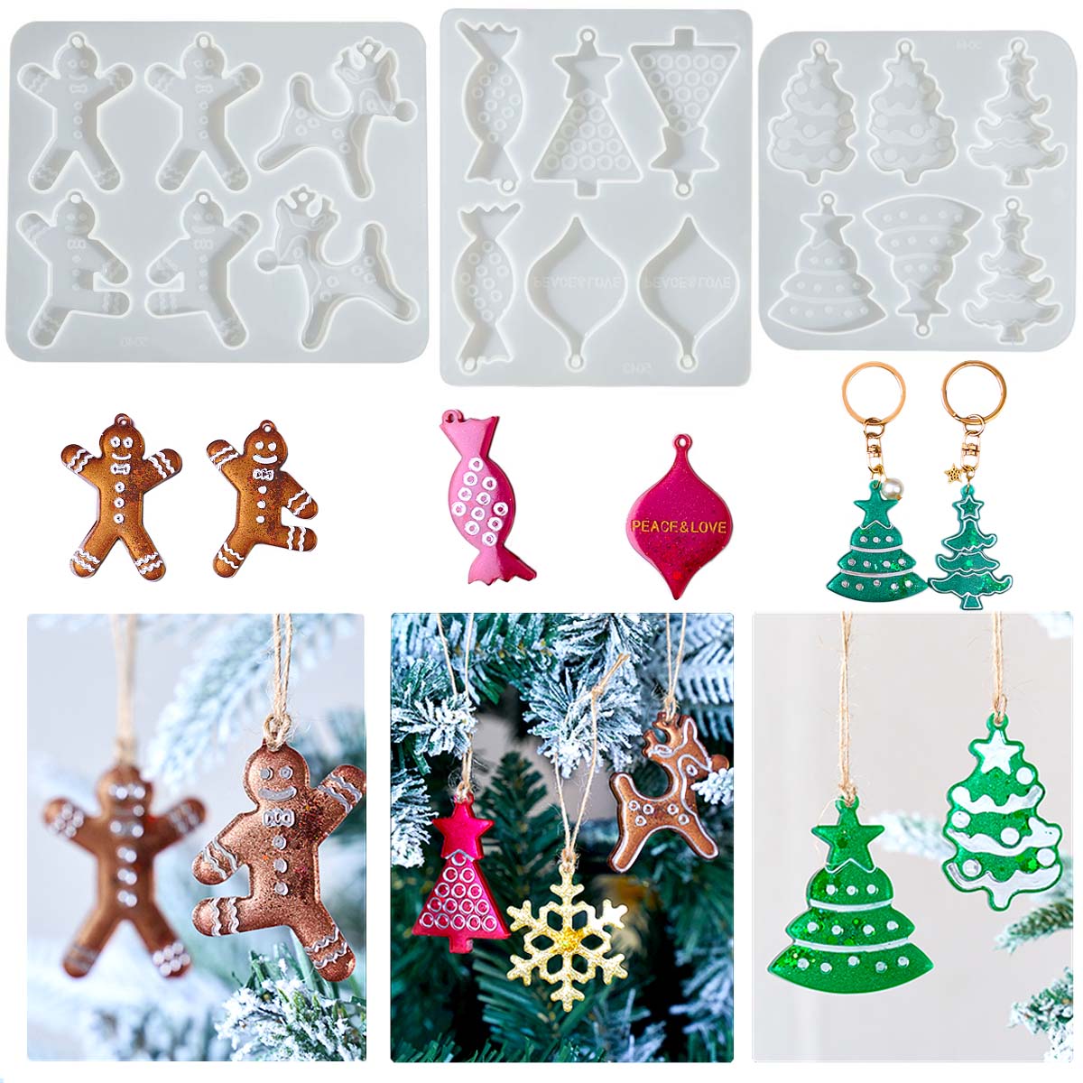 クリスマスシリーズイヤリングペンダントシリコンモールド DI - Resin Art Mold のレビューと価格