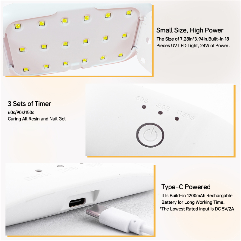 24W USB充電式ジェルネイル用UV LEDランプ、ミニネ - Uv Lamp Nail Resin のレビューと価格
