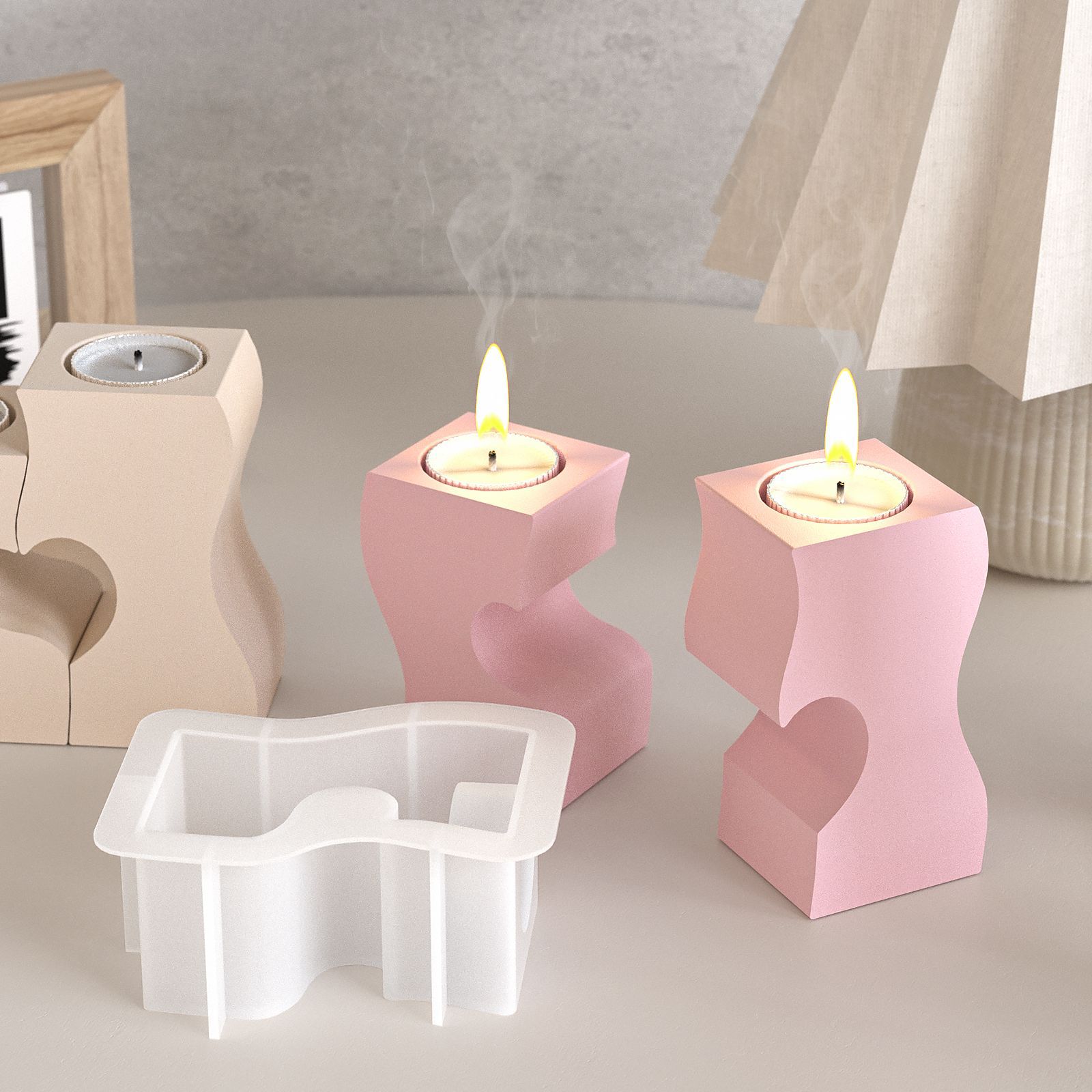 S ハート燭台シリコーン金型 DIY キャンドルホルダー石膏 - Resin Art Mold のレビューと価格